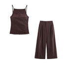 Floral Embroidery Backless Camis Top Women Holiday Summer Brown Tops