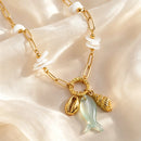 Ocean Wind Shell Pendant Necklace for Women Paper Clip Chain Necklace Summer Beach Vacation Jewelry Gift