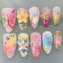 24pcs Retro Flower Almond Press on Nails Cute Fake Nails Artificial False Nail Tips Art