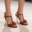 Summer Women's Elegant Satin Sandals Crystal Design Lady High Heels