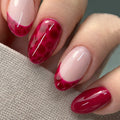 Short Almond Press on Nails Red French Leopard Nails Design Almond Full Cover Nail