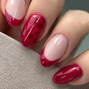 Short Almond Press on Nails Red French Leopard Nails Design Almond Full Cover Nail