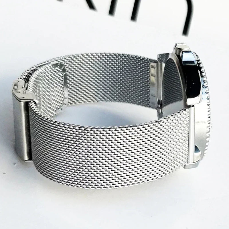 Mesh Loop Strap Stainless Steel Metal Quick Release Bracelet Double Press Butterfly Buckle Watch Band