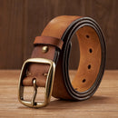 Thick Copper Pin Buckle Real Genuine Leather Belt For Jeans Casual Belt Men Waistband Retro Luxury Male Strap