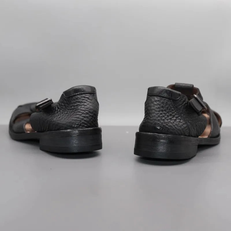 Genuine Leather Sandal Men Summer Breathable Buckle Gladiator Shoes Casual Beach Flat Sandals