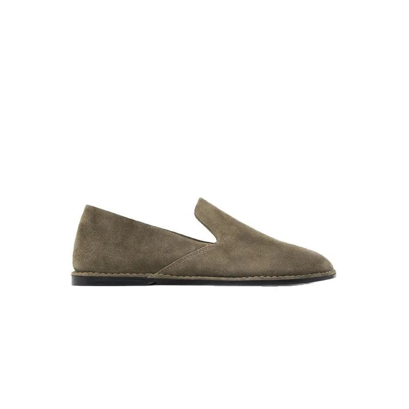 Women Loafers British Retro Suede Flat Slip-on Soft Genuine Leather Comfortable Loafers Flat Shoes Women