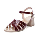 Elegant Patent Leather Mouth Sandals Summer Thick Mid Heel Sandals Women Sandals Tide