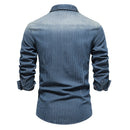 Men Denim Shirts Striped Stretch Long Sleeve Jeans Shirts for Men Casual Slim Cowboy Shirts