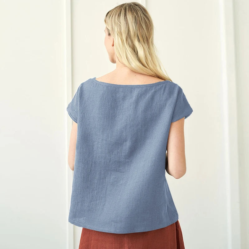 Linen Women T-Shirt Casual Loose Short Sleeve Tees Basic Streetwear Tops Summer Clothes For Women
