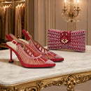 Women Italian Shoes and Bags Set Decorated with Rhinestone Matching Bag Elegant Woman Heeled Shoes