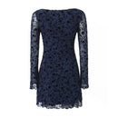 Autumn Women Long Sleeve Round Neck Floral Mesh Mini Dress
