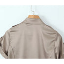 Women Apricot Roll-up Sleeve Safari Satin Shirt Blouse Single Breasted Female Fishbone Summer Crop Top