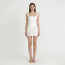 Women's Satin Ruched Mini Dress Square Neck Corset Bodycon Party Dress
