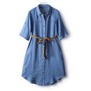 Denim Blue Dresses Women Summer Thin Single Breasted Cardigan Drape Female Dress