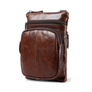 Brown leather crossbody bag on a white background