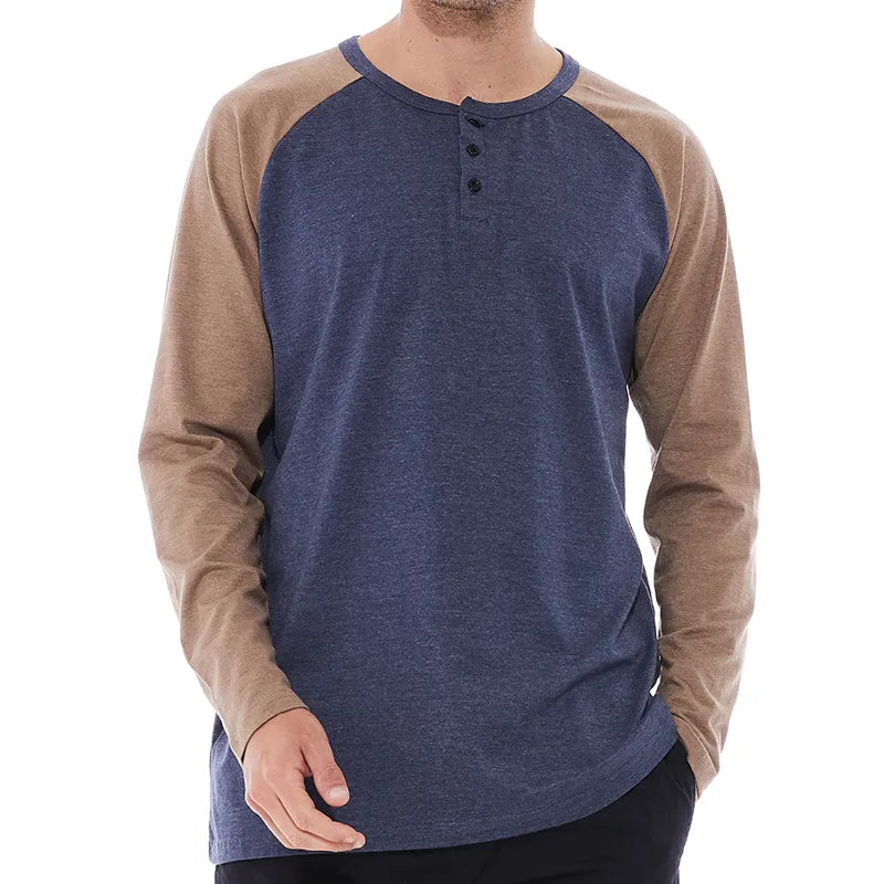 Men Henry Collar Casual Men's Cotton Blouse Shirt Men Neck Buttons Tshirts