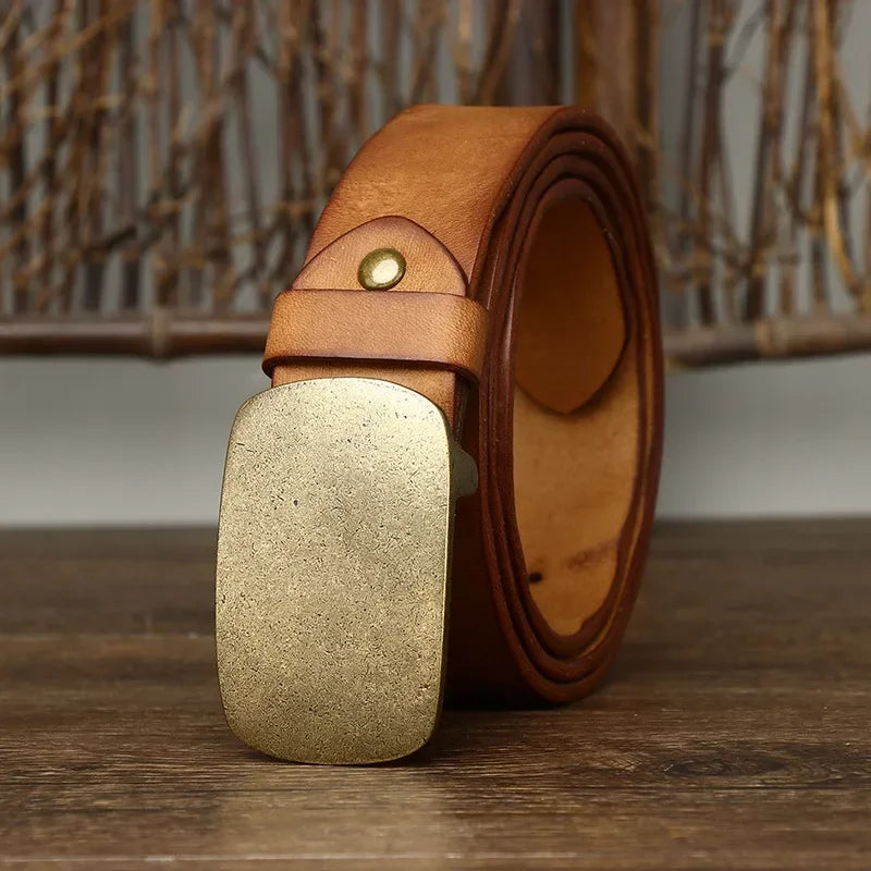 3.7CM Pure Genuine Leather Belts for Men Strap Male Brass Buckle Fancy Jeans Luxury