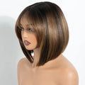 Lace Front Wigs For Women 10 Inch Straight Short Bob Wig With Bangs Ombre Brown Daily Use Wig