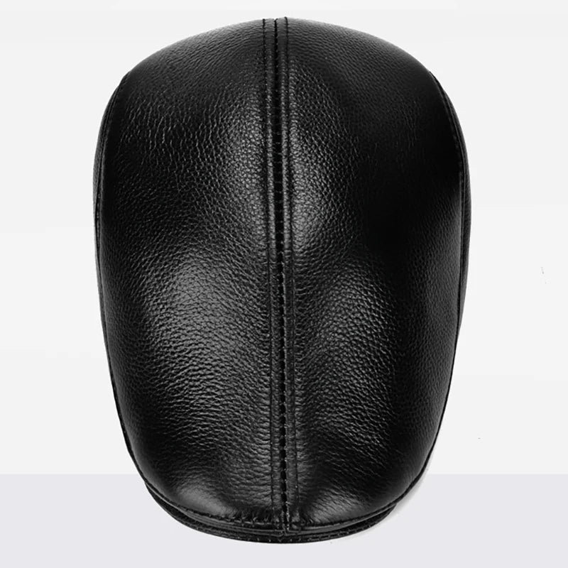 Men's leather hat winter Berets male warm Ear protection cap leather