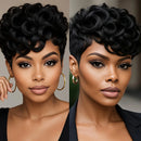Side-by-side comparison of a woman with styled hair against a neutral background, Obroi