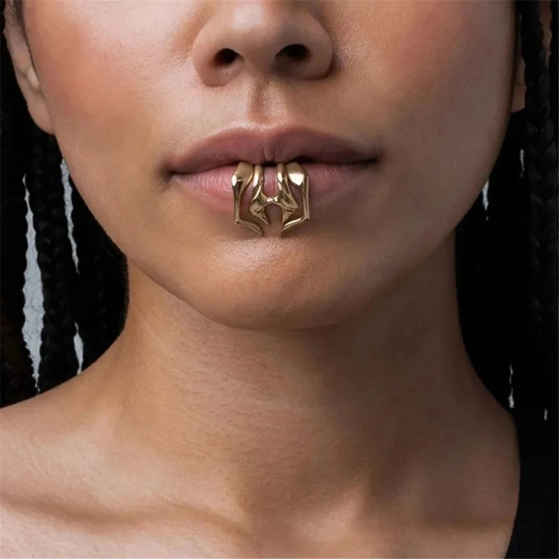 Gothic Geometric Beast Tooth Metal Lip Clip Set For Men Women Party Individuality Face Accessories
