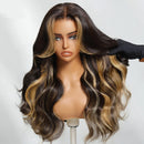 Butterscotch Highlights Brown Loose Wave Human Hair Glueless Wig with Face Framing Layers