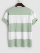 Cotton T-shirt for Men Short Sleeves Round Neck Streetwear Tees LOS ANGELES Letter Striped Preppy Tops