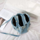 Annmouler Designer Women Denim Crossbody Bag Large Capacity Shoulder Messenger Bag with Detachable Jeans Bag