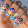 24pcs Fake Nails Press on Sets Summer Seaside Design Full Cover Nails Tips Datachable False Nail Art Finished