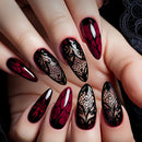 Autumn Winter Short Square Ballet Nails tips Red Black Gold Purple Floral Geometric Pattern Press-On False Nails art set