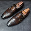Luxury Double Buckle Monk Strap Men's Dress Shoes Genuine Leather Classic Crocodile Pattern Formal Business Office Footwear