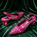 Slingback Heels Matching Clutch Bag Set Women Luxury Crystal Pointed Shoes for Wedding Evening Party