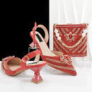 Popular Pointed Women Shoes Heels and Bags Rhinestone Chain Ladies Wedding Party Elegant and Luxurious