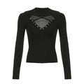 Chic Irregular Grid Hollow Out T-shirt Mall Goth See Through Slim Tops Women T-shirts