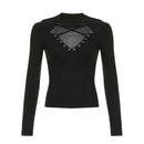 Chic Irregular Grid Hollow Out T-shirt Mall Goth See Through Slim Tops Women T-shirts