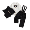 0-18M Newborn Baby Boy Dress Romper Shirt Bowtie Waistcoat Suspender Pants Set Suit Fall Outfits