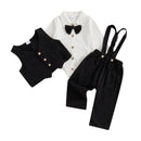 0-18M Newborn Baby Boy Dress Romper Shirt Bowtie Waistcoat Suspender Pants Set Suit Fall Outfits
