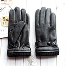 Men's Real Leather Skin Winter Warm Lining Button Wrist Driving Riding Touch Screen Gloves
