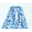 Women Backless Halter Blue Floral Midi Dresses Sleeveless Female Holiday Summer Dresses