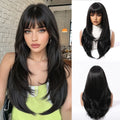 Long Straight Wigs For Women Brown Layered Hair Wigs With Bangs Daily Natural Wigs