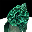 Elegant Green Handbag & Medium Heel Shoe Set with Exquisite Handmade Floral Accents