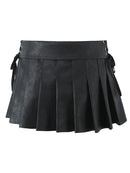 Women Sweet Pleated Mini Skirt Sexy Low Waist Super Short Skirts Chic Leather Slim Skirts