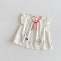 Kids Girls Sweet Top Cute Embroidery T-shirt Kids Flying Sleeves Vest Top Children Clothing Summer Thin Dress
