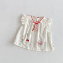 Kids Girls Sweet Top Cute Embroidery T-shirt Kids Flying Sleeves Vest Top Children Clothing Summer Thin Dress