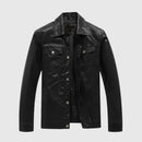 Black leather jacket on a light gray background, Obroi