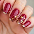 Nails for women girls New Year red square ballet nail tips golden leaf pink flowers design press on nail art