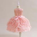 Girls Big Flower Party Dress for Kids Pink Tulle Birthday Wedding Girl Dresses