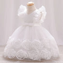 Summer Little Flying Sleeves Applique Bow Tie Girls Puffy Dress Birthday Party Wedding Flower Boy Christmas Dress