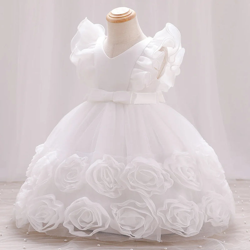 Summer Little Flying Sleeves Applique Bow Tie Girls Puffy Dress Birthday Party Wedding Flower Boy Christmas Dress