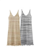 Woman Solid Midi Knitted Long Dresses Casual Slim Thin Straps Dresses
